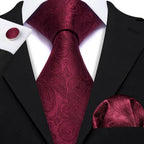 Red silk tie set for men, elegant paisley design for formal events