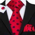 Red silk tie set for men with polka dots, perfect for formal wear