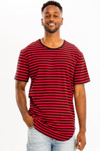 Red Striped Round Neck Tshirt - VacationGrabs