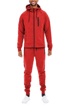 Men's 2PC Red Sweat Suit for Men with Zippered Hoodie and Comfortable Jogger Pants
