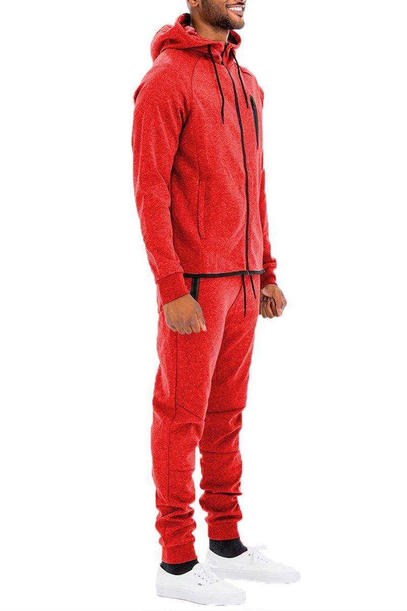 Red sweat suit for men featuring a comfortable hoodie and matching jogger pants from VacationGrabs