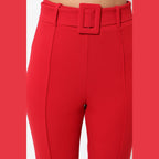 VacationGrabs red tapered ankle pants women with high waist and matching belt detail