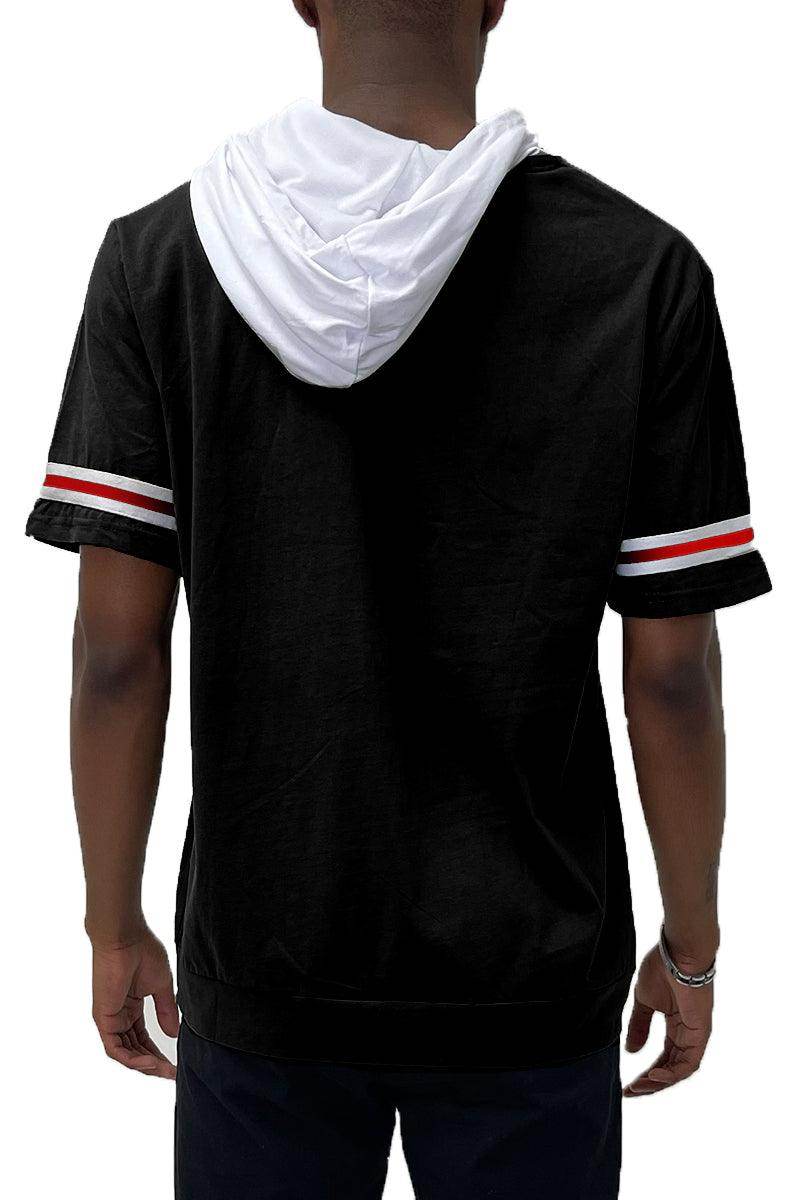 Men's WEIV red white stripe hoodie with a stylish back design and short sleeves