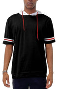 Men's WEIV black red white stripe hoodie with short sleeves and contrasting white hood