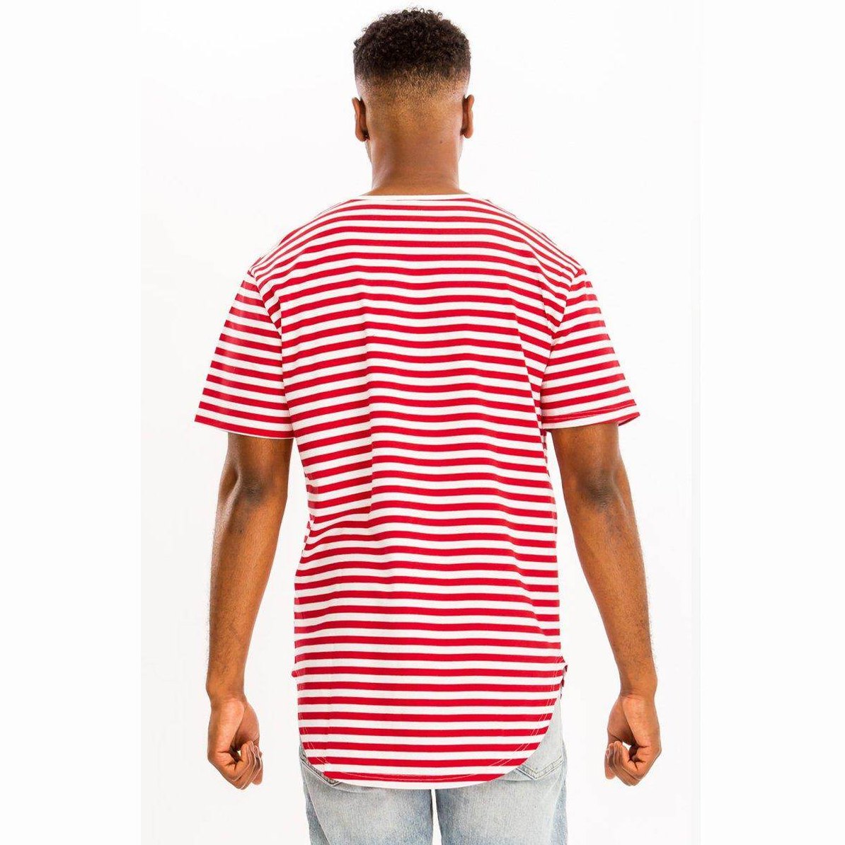 Red White Striped Round Neck Tshirt - VacationGrabs