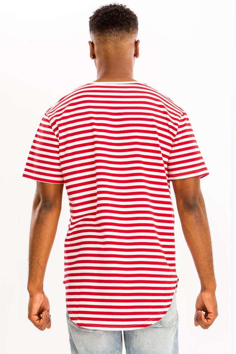 Men's Shirts - Tee's Red White Striped Round Neck Tshirt