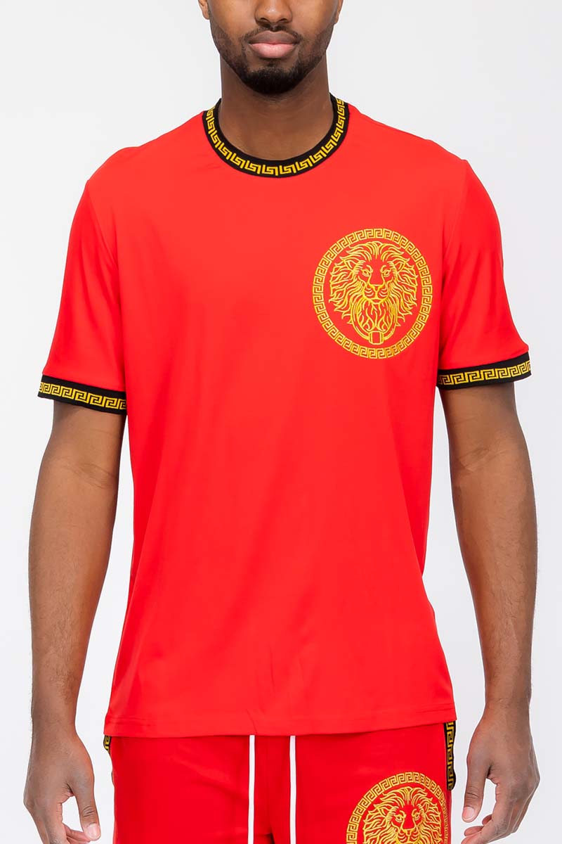 Lion Head Graphic Tee | Round Neck with Tape Detail