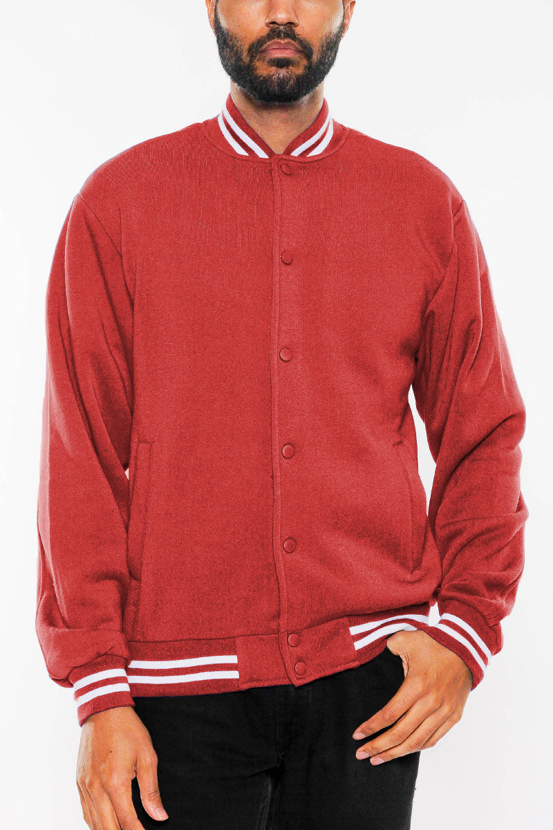 Fleece Varsity Jacket – Snap Button, Ribbed Trim