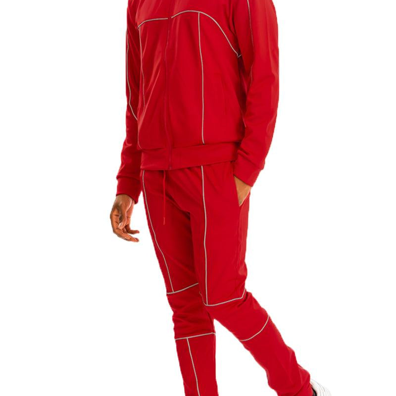 Men's 2PC Track Sets Reflective Piping Detailed Red Track Suit