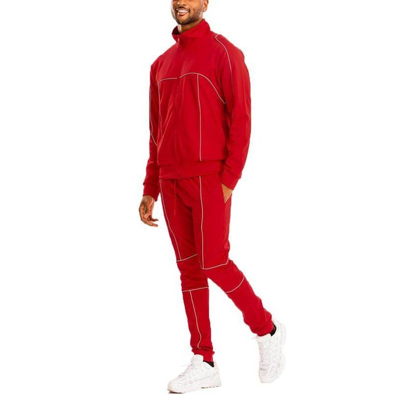 Mens 2pc Reflective Piping Track Sets - VacationGrabs