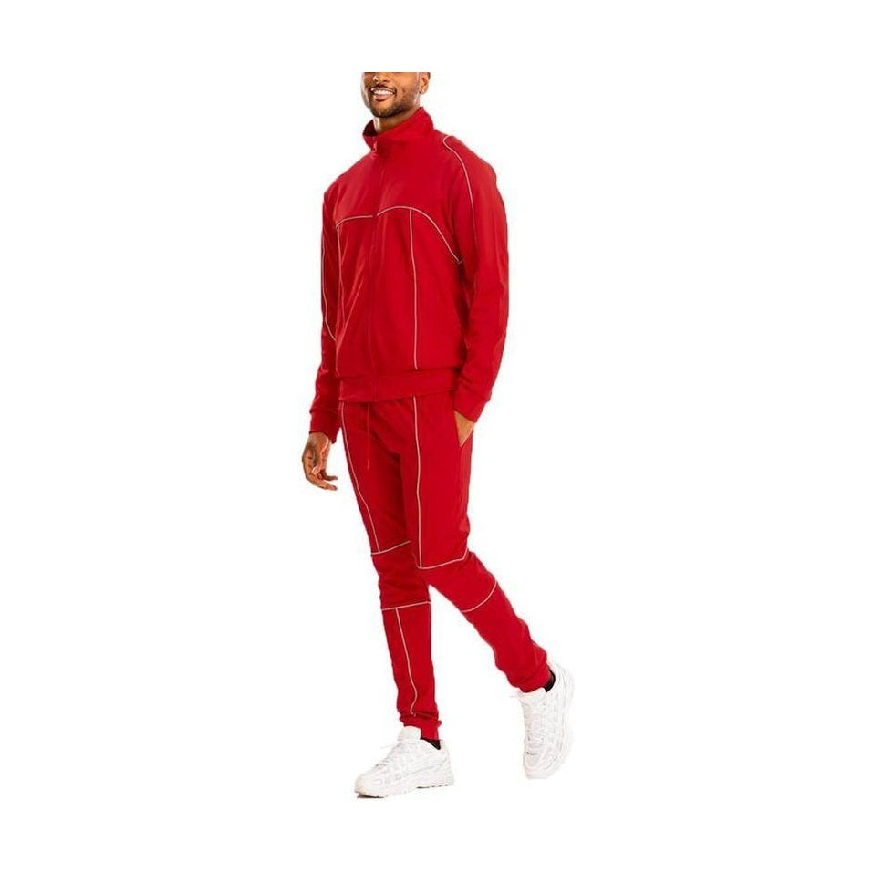 Mens 2pc Reflective Piping Track Sets - VacationGrabs