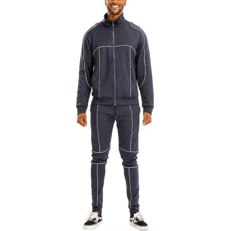 Mens 2pc Reflective Piping Track Sets - VacationGrabs