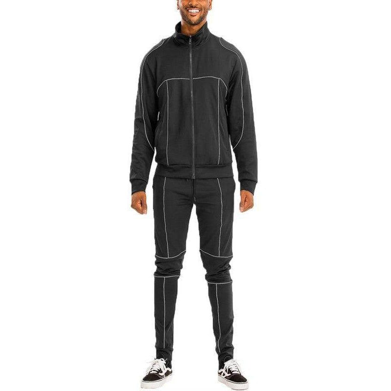 Mens 2pc Reflective Piping Track Sets - VacationGrabs