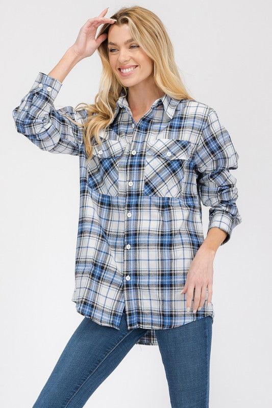 Women's Shirts Regular Fit Checker Plaid Flannel Long Sleeve 3XL