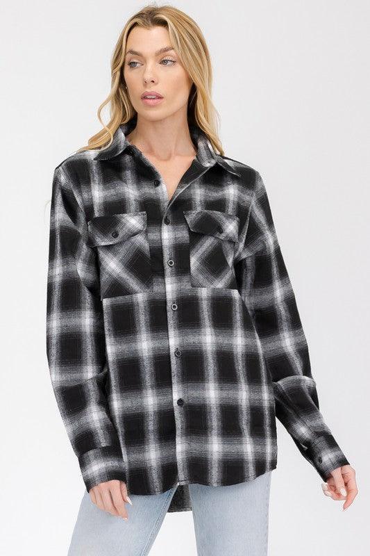 Women's Shirts Regular Fit Checker Plaid Flannel Long Sleeve 3XL