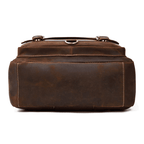 Bottom view of a retro leather backpack by VacationGrabs showcasing durable material and spacious design