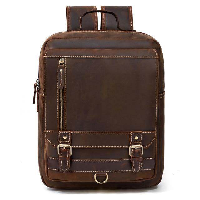 VacationGrabs retro leather backpack with multiple pockets and stylish stitching for daily use