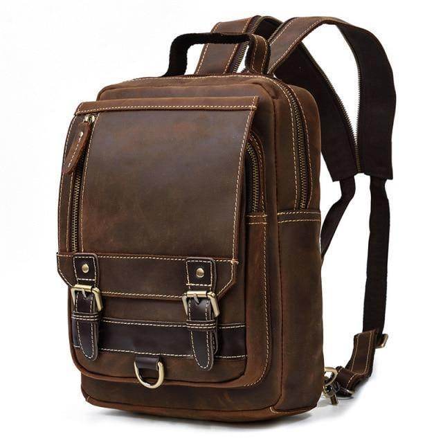Retro leather backpack from VacationGrabs with multiple pockets and adjustable straps for stylish travel