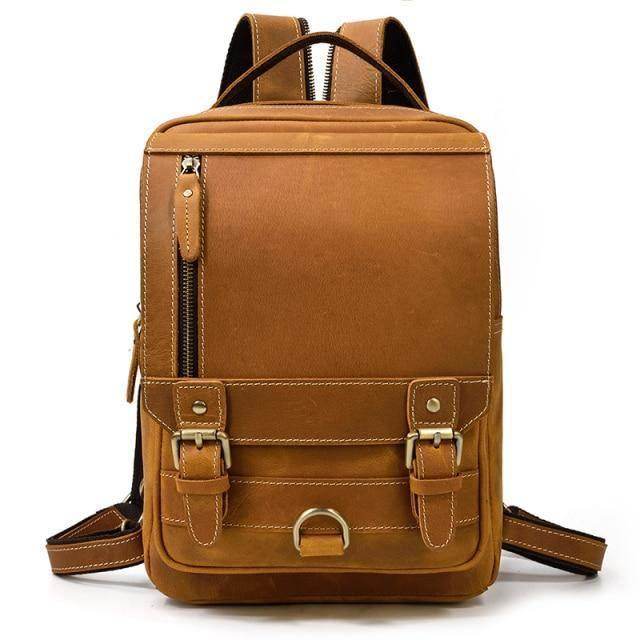 Brown retro leather backpack with adjustable straps and multiple pockets for stylish travel