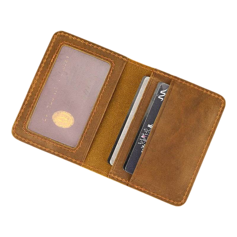 Cartera de pasaporte de cuero retro para hombre con tarjetero, tipo bífolo
