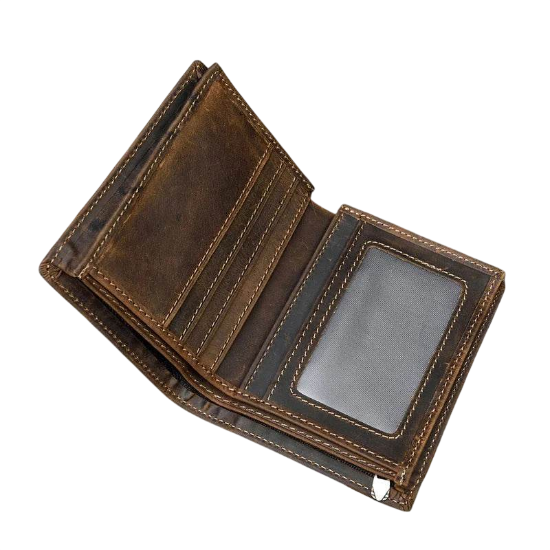 Retro Short Wallet for Men, Genuine Leather Coins & Cards