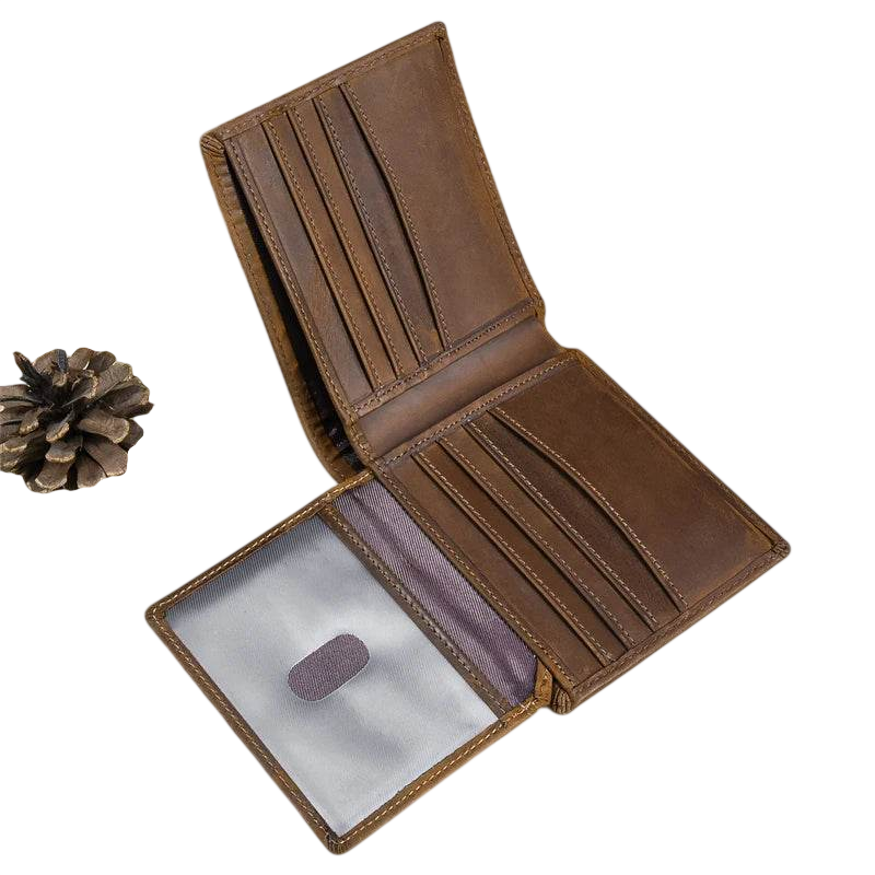 Retro Short Wallet for Men, Genuine Leather Coins & Cards