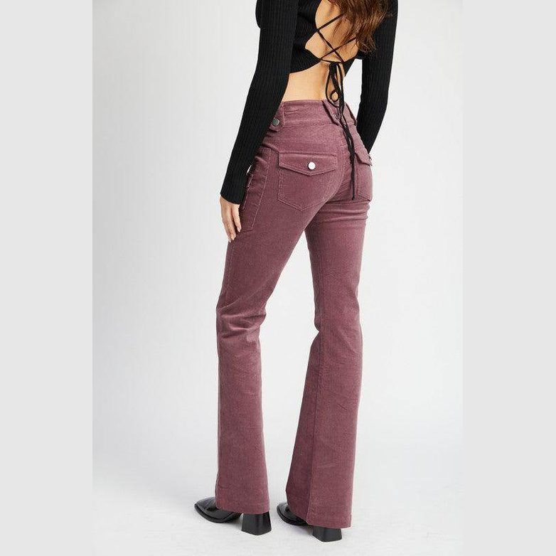 Emory Park retro style low rise pants in mauve with flared legs and back pocket details