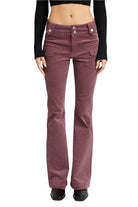 Emory Park Women's retro style low rise pants in maroon with front pockets and a flared leg design
