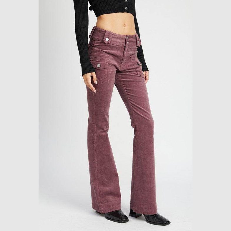 Emory Park retro style low rise pants in mauve with flared legs and utility pockets