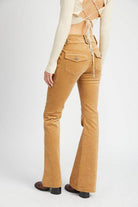 Emory Park retro style low rise pants in tan with flared legs and back pockets for a trendy look