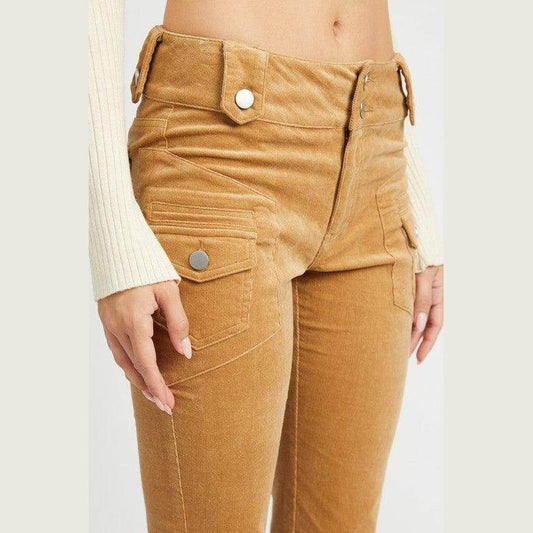 Emory Park women's retro style low rise pants in a warm tan color with stylish side pockets