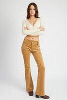 Emory Park retro style low rise pants in tan with flared legs for a vintage look
