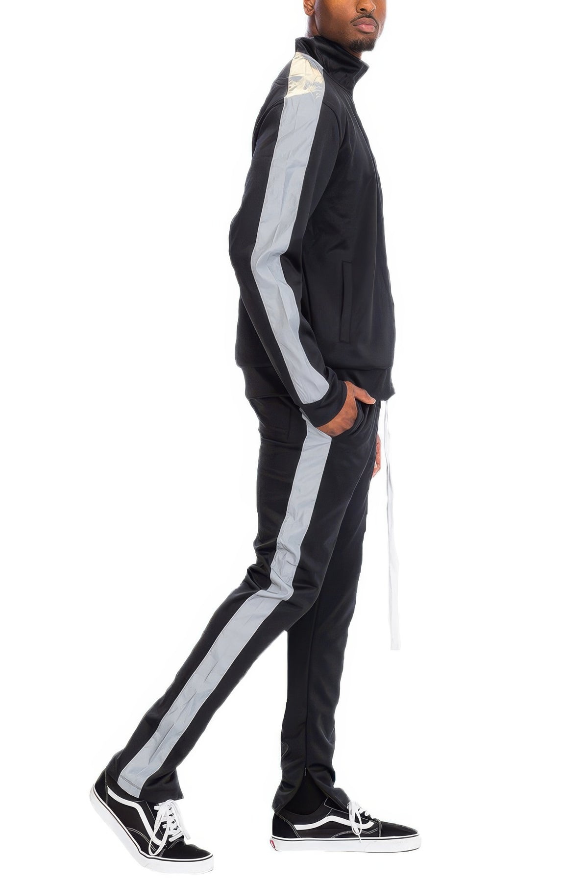 Men's retro tracksuit mens in black with gray stripes for casual wear