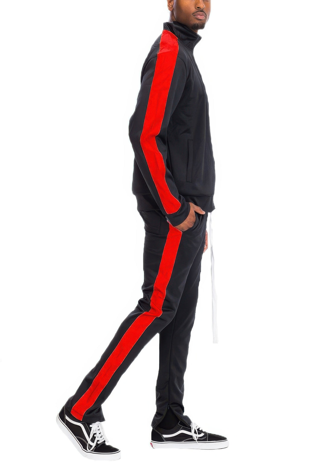 Men's retro tracksuit mens in black and red, perfect for casual outings