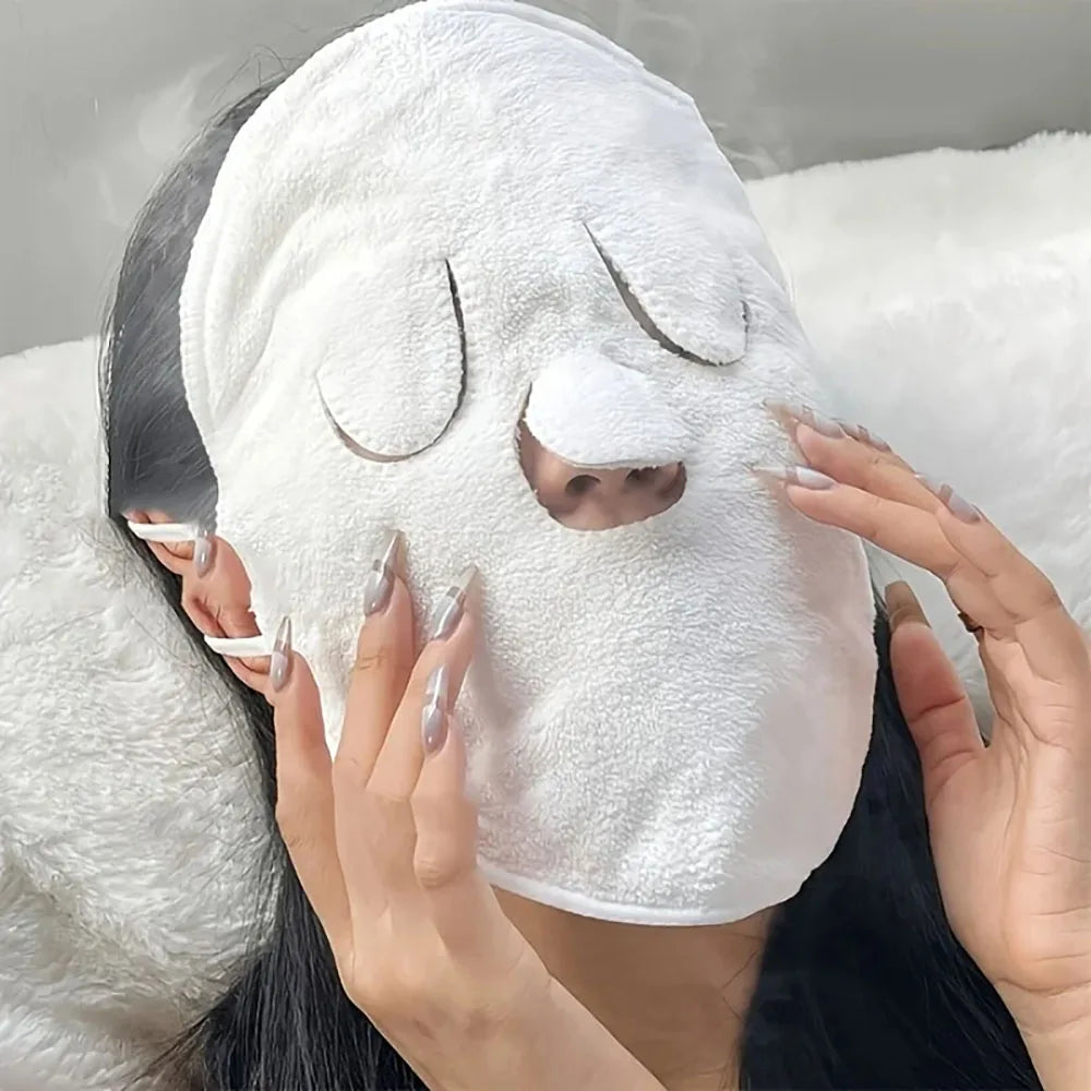 White reusable hot and cold face mask for soothing skincare treatments