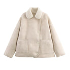 SHOMICOBOUTIQUE Reversible fur leather jacket in beige with stylish button closure and pockets