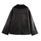 Back view of SHOMICOBOUTIQUE reversible fur leather jacket featuring a sleek black design