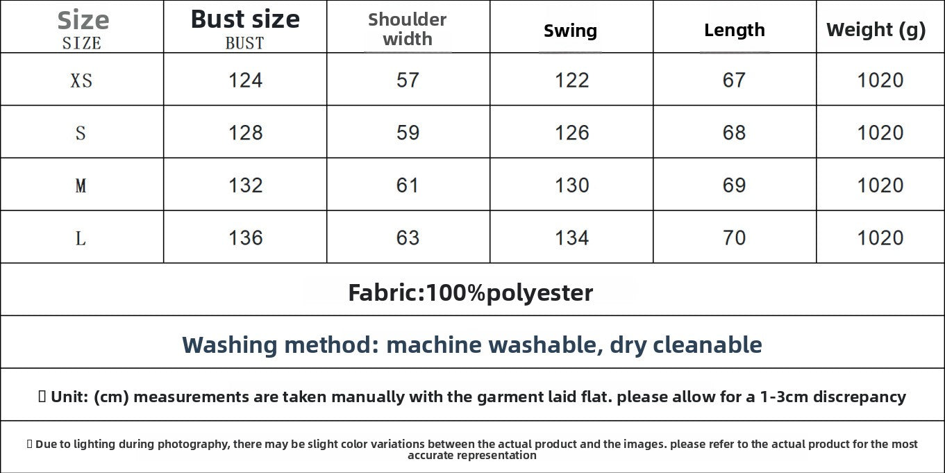 Size guide for SHOMICOBOUTIQUE reversible fur leather jacket with bust, shoulder, swing, length, and weight details
