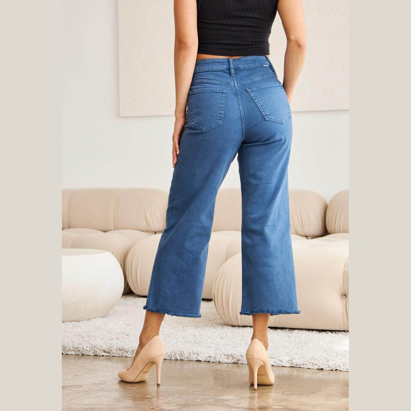 RFM Crop Chloe Full Size Tummy Control High Waist Raw Hem - VacationGrabs
