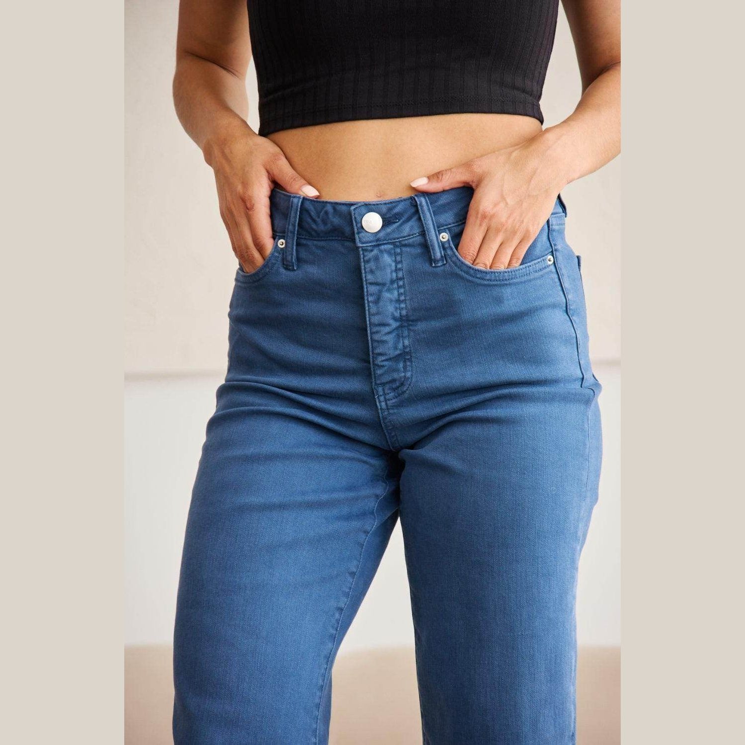 RFM Crop Chloe Full Size Tummy Control High Waist Raw Hem - VacationGrabs
