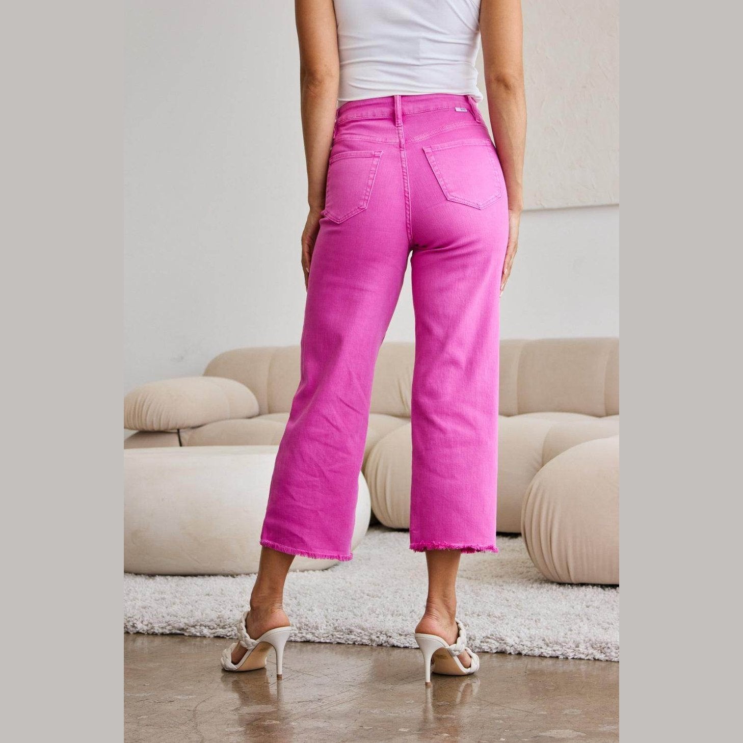 RFM Crop Chloe Full Size Tummy Control High Waist Raw Hem - VacationGrabs