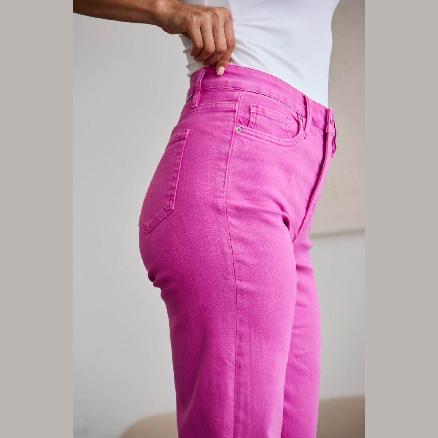 RFM Crop Chloe Full Size Tummy Control High Waist Raw Hem - VacationGrabs