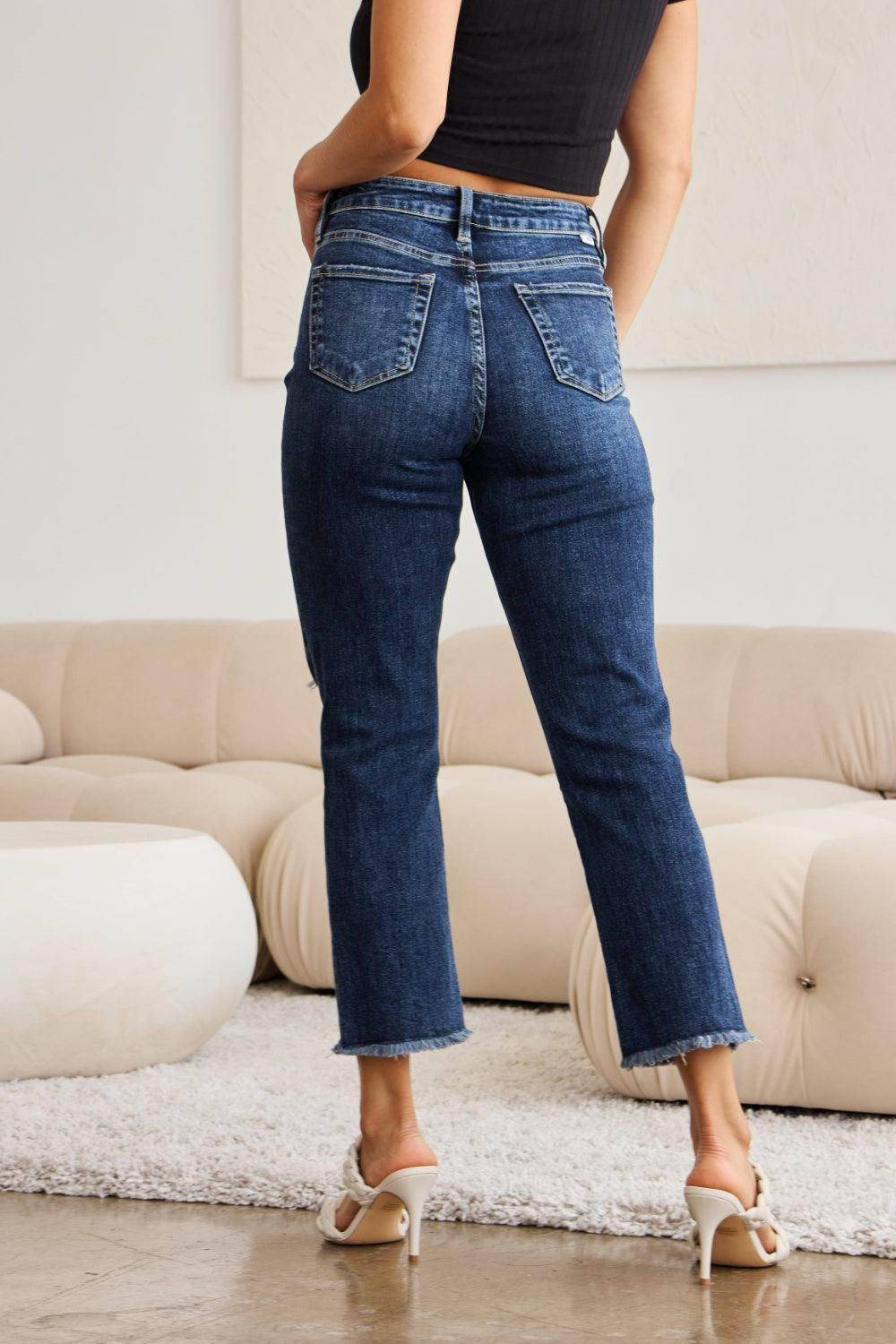 RFM Crop Dylan Full Size Tummy Control Distressed High - VacationGrabs