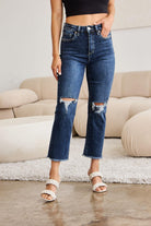 Women's Jeans RFM Crop Dylan Full Size Tummy Control Distressed High Waist Raw Hem Jeans
