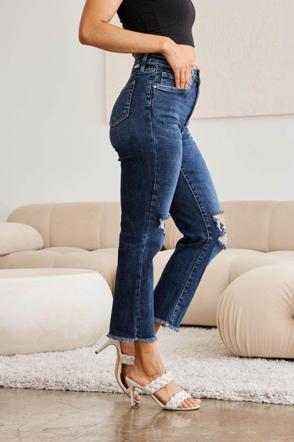 RFM Crop Dylan Full Size Tummy Control Distressed High - VacationGrabs