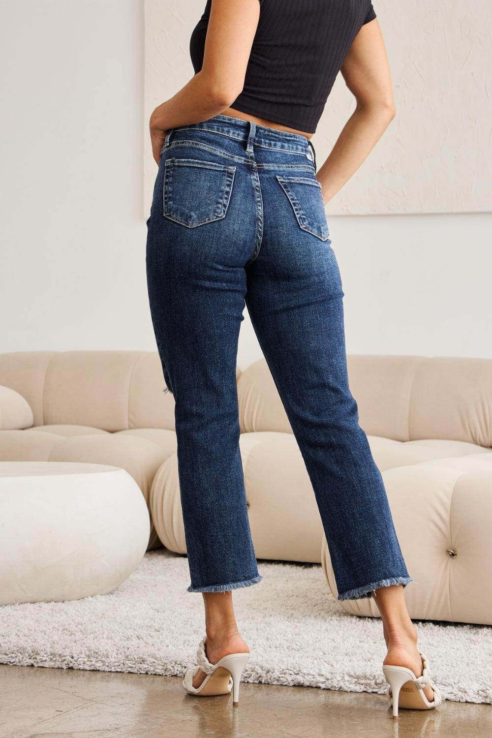 RFM Crop Dylan Full Size Tummy Control Distressed High - VacationGrabs