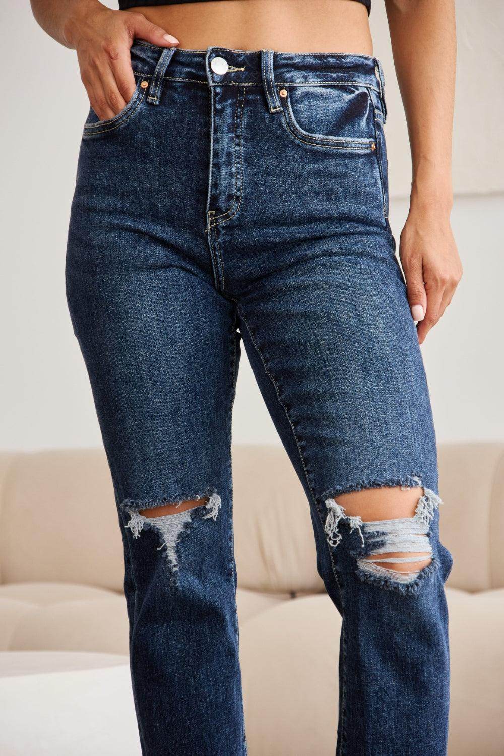 RFM Crop Dylan Full Size Tummy Control Distressed High - VacationGrabs