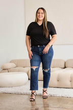 RFM Crop Dylan Full Size Tummy Control Distressed High - VacationGrabs