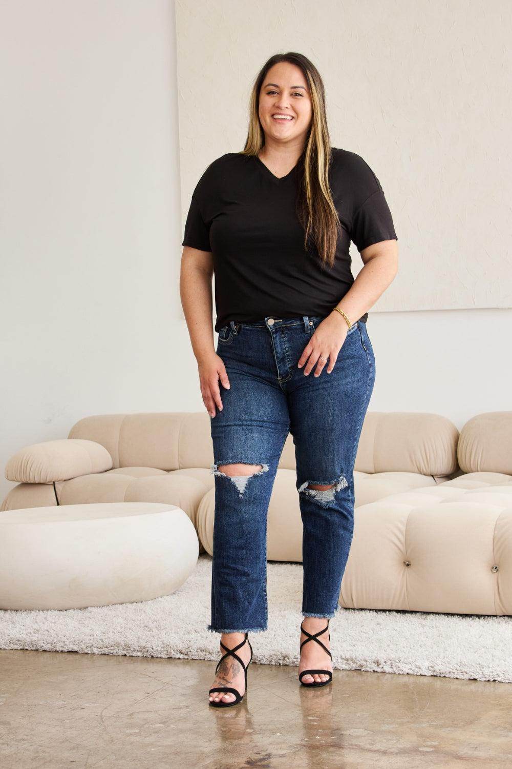 RFM Crop Dylan Full Size Tummy Control Distressed High - VacationGrabs