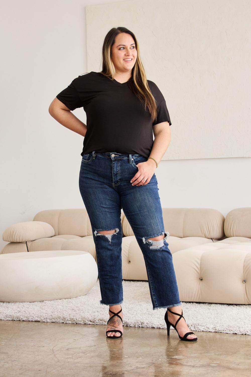 RFM Crop Dylan Full Size Tummy Control Distressed High - VacationGrabs